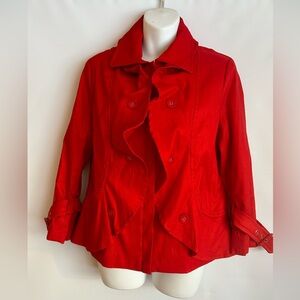 DUE PER DUE RED RUFFLE ZIP UP JACKET WITH BUCKLE CUFFS ACCENTS WOMEN’S SIZE L